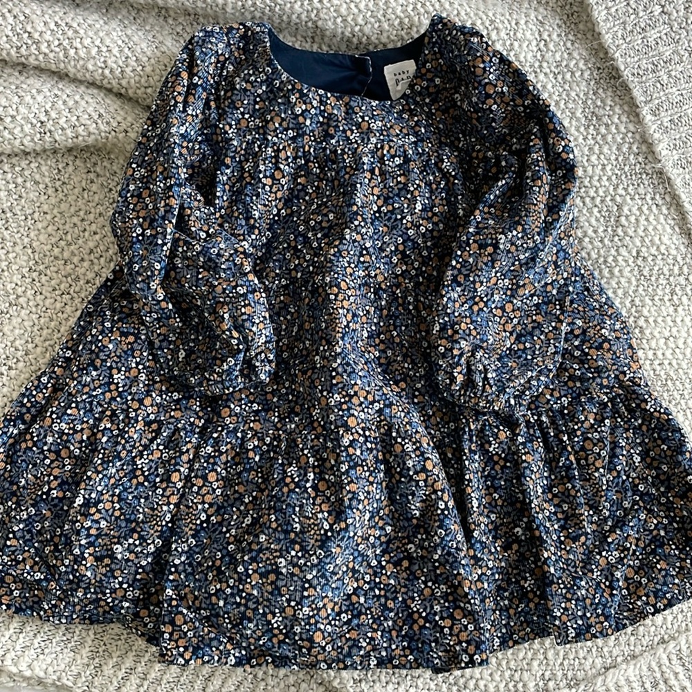 Baby Gap Long-Sleeved Corduroy Dress Navy Tiny Floral Print 12-18m Toddler